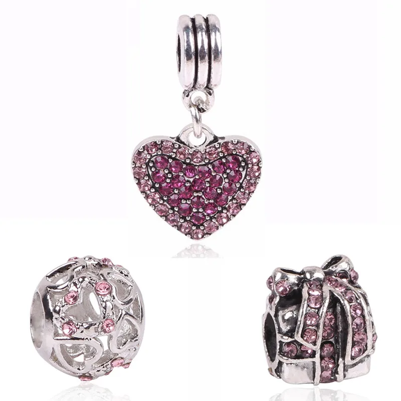 DIY Heart European CZ Crystal Charm Silver Spacer Beads Fit Necklace Bracelet DIY Heart European CZ Crystal Charm Silver Spacer Beads Fit Necklace Bracelet