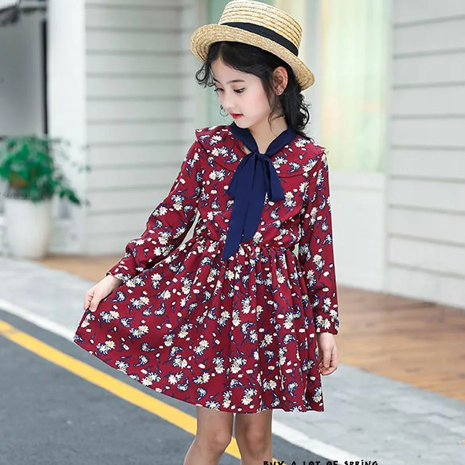 

Girl Dresses Floral Pattern Party Dress Girls Full Length Dress Girls Spring Autumn Kids Girls Clothes 6 8 10 12 14 Year