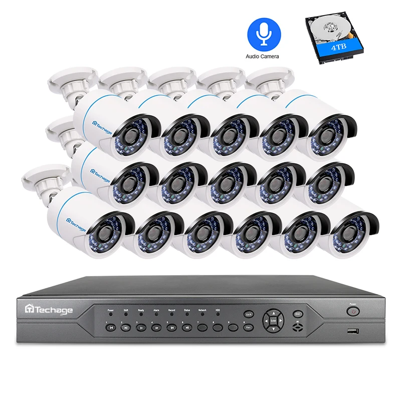 Techage 16CH 1080P POE NVR Камера безопасности системы 16 шт. 2MP HD аудио запись звука CCTV безопасности видеонаблюдения комплект P2P XMeye