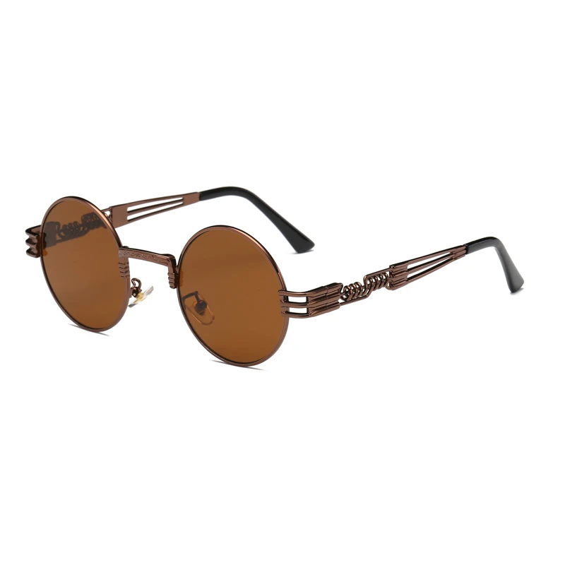 Psacss Round Punk Polarized Sunglasses Men Women Alloy Glasses Frame Vintage Brand Designer Sun Glasses For Driving Party UV400 - Lenses Color: GD2680-3