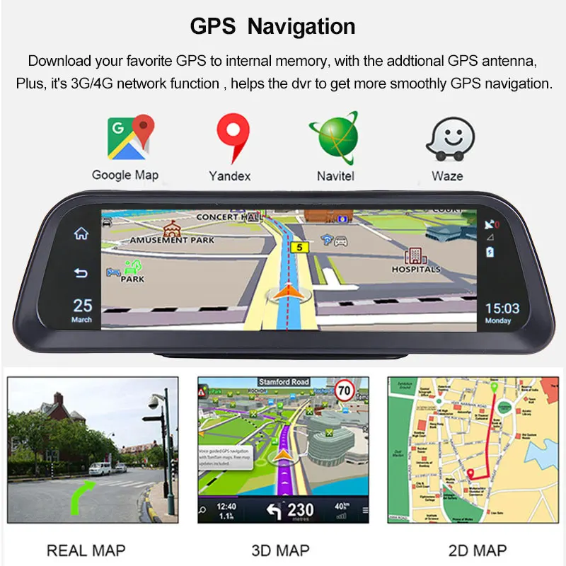 Anstar 10 дюймовый большой экран автомобильный видеорегистратор 4G Android