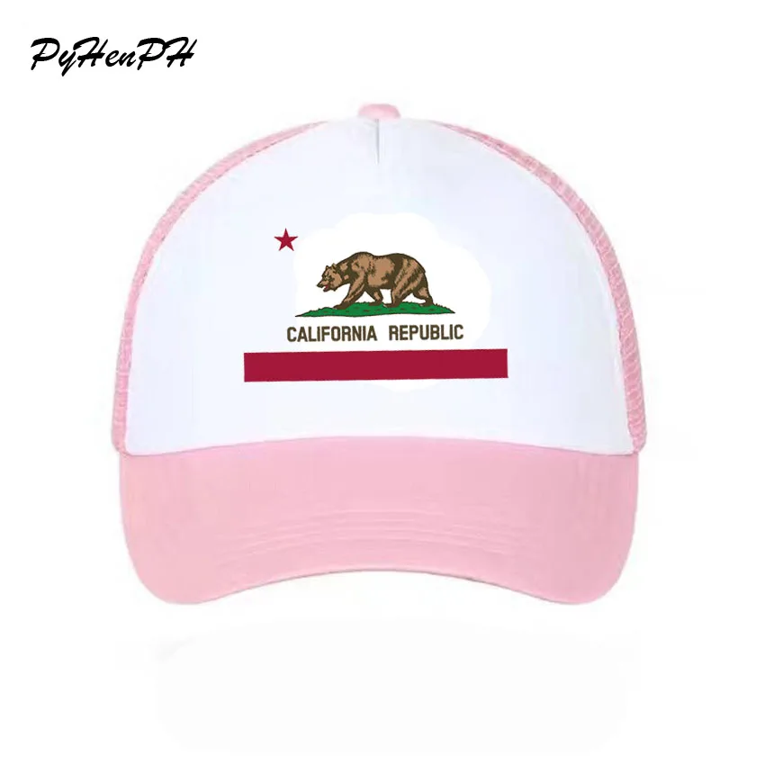 New 2019 Trucker Cap Hat HipHop Bear California Republic Flag Caps Men Women Funny Baseball Cap Cool Summer Style Mesh Cap