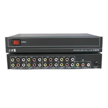 Envío gratuito 8 vías 1 entrada 8 salida vídeo audio amp spliter RCA conector AV Splitter 220v 50hz