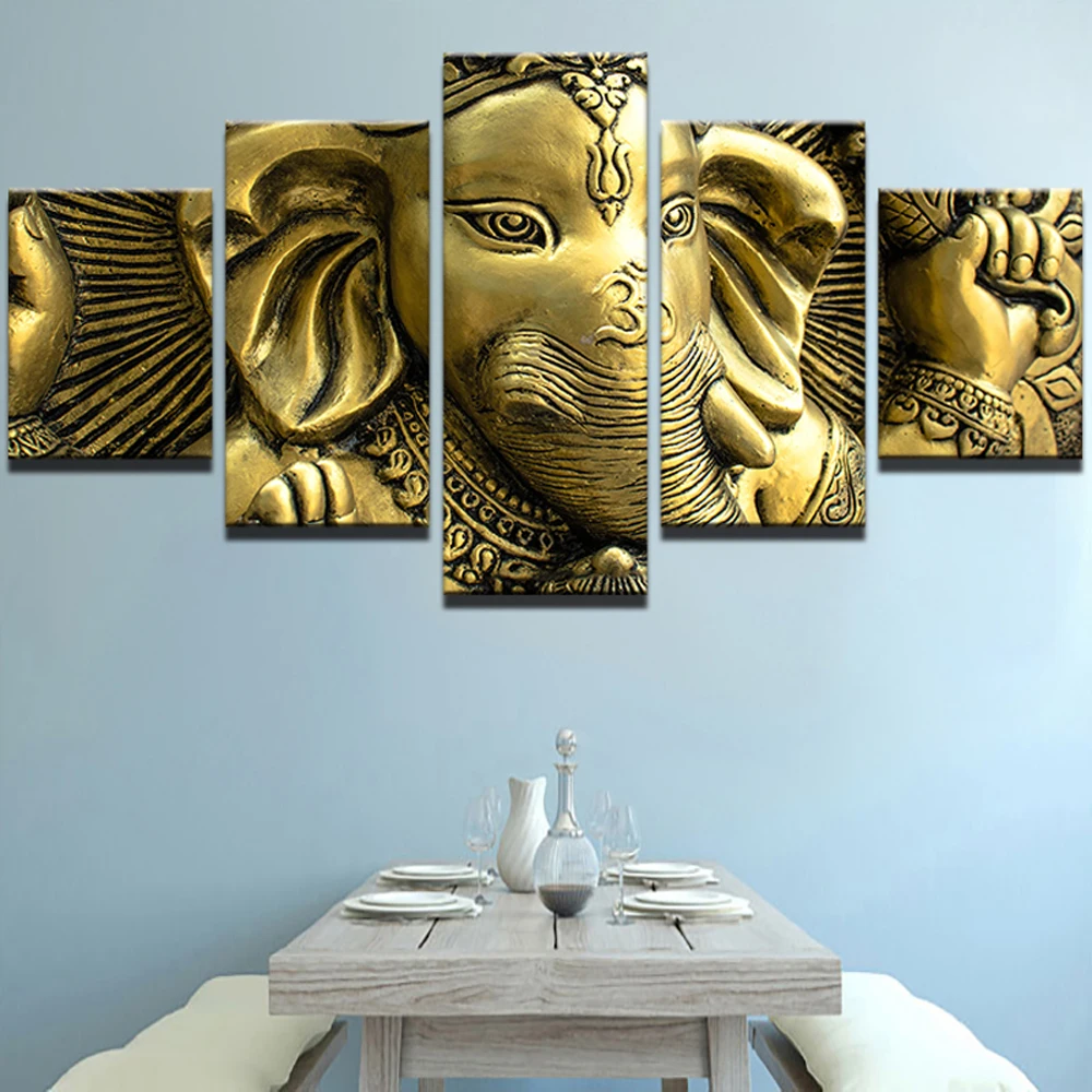 

Modern Wall Art Canvas HD Print Painting Frame Modular Poster 5 Pieces India Elephant Head God Ganesha Pictures Home Decorative