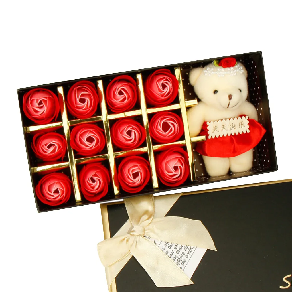 12 шт./1 коробка мыла цветок подарок романтическая роза мыло цветок подарочная коробка с плюшевыми животными игрушки медведь кукла#1229 A2