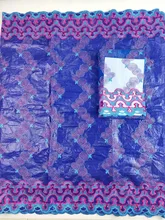 

2018 high quality African bazin lace fabric royal blue with embroidery 5yards + 2yards French lace fabric for party dres TWH24
