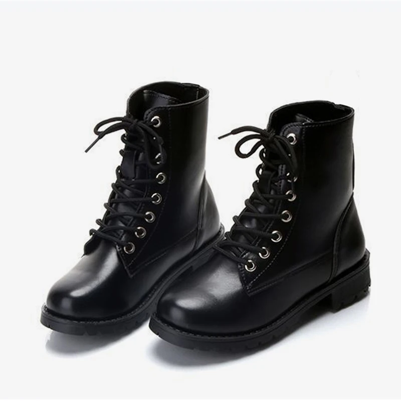 TINO KINO/женские осенние ботильоны на платформе; женская модная черная мотоциклетная Обувь На Шнуровке; женская обувь на толстом среднем каблуке; большие размеры