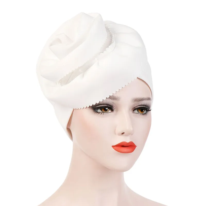 Мусульманские женщины большой тюрбан с цветком шапки Рак шапочка при химиотерапии Кепка хиджаб плиссированные обертывание головы крышка выпадения волос аксессуары - Цвет: White