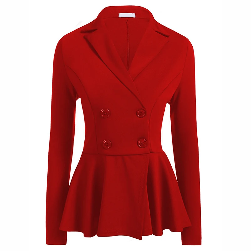 

Double Breasted Jacket Coat Office Career Lapel Neck Peplum Ruffle Tops Women