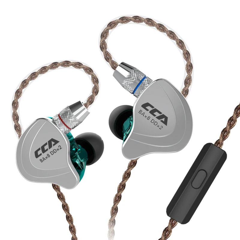 CCA C10 2DD 8BA тяжелый бас настоящие HiFi наушники Oortjes Oordopjes Auriculares с кабелем Ecouteur 10 Наушники для водителей монитор игры - Цвет: Cyan with mic