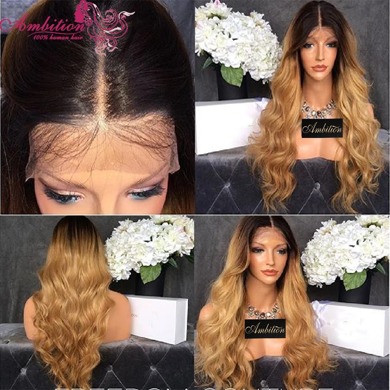 

Top 150% Wavy Full Lace Wig Virgin Brazilian Hair Lace Front Wigs 1b/27 ombre Glueless Full Lace Human hair Wigs For Black Women