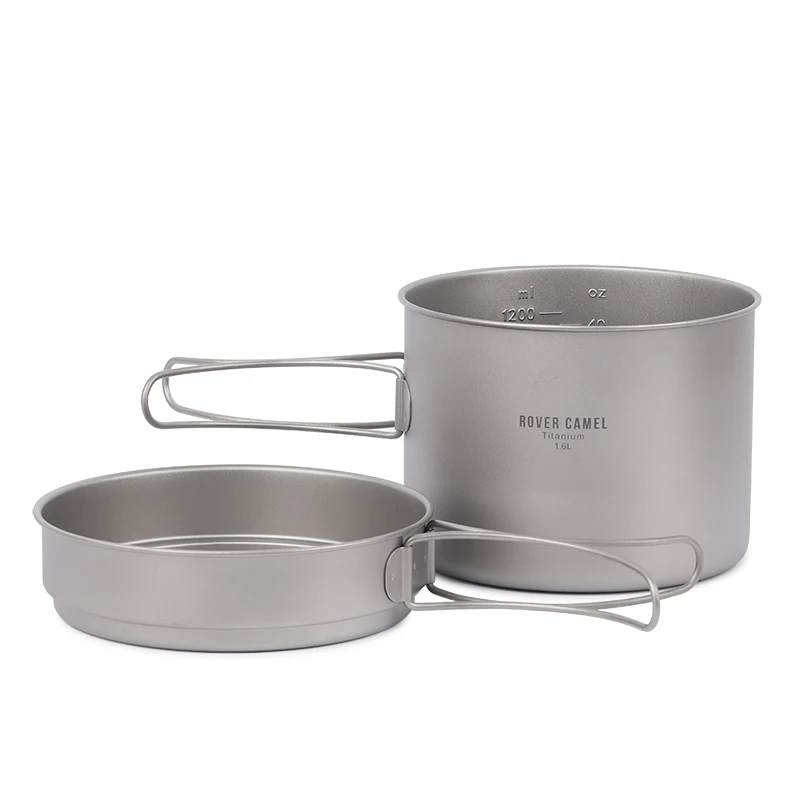 Rover Camel 1600 MLTitanium olla + 500 ML Pan ultraligero al aire libre utensilios Camping Picnic olla con plegado mango largo