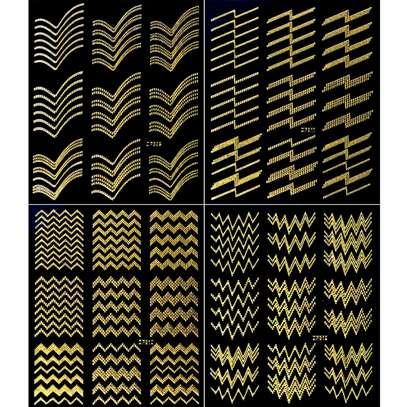 Золотая наклейка для нейл-арта, 8 видов стилей, уникальный 3D стереоскопический стикер для нейл-арта, s клей, разные формы, наклейки для ногтей, сделай сам, NBN