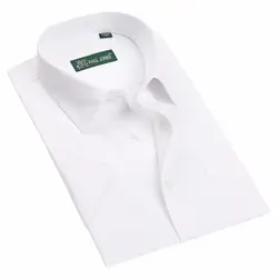 2017 Для мужчин; короткий рукав twill Dress Shirt Slim-Fit Non-Iron работы Рубашки с отложным воротником Формальные Бизнес социальных Рубашки для мальчиков