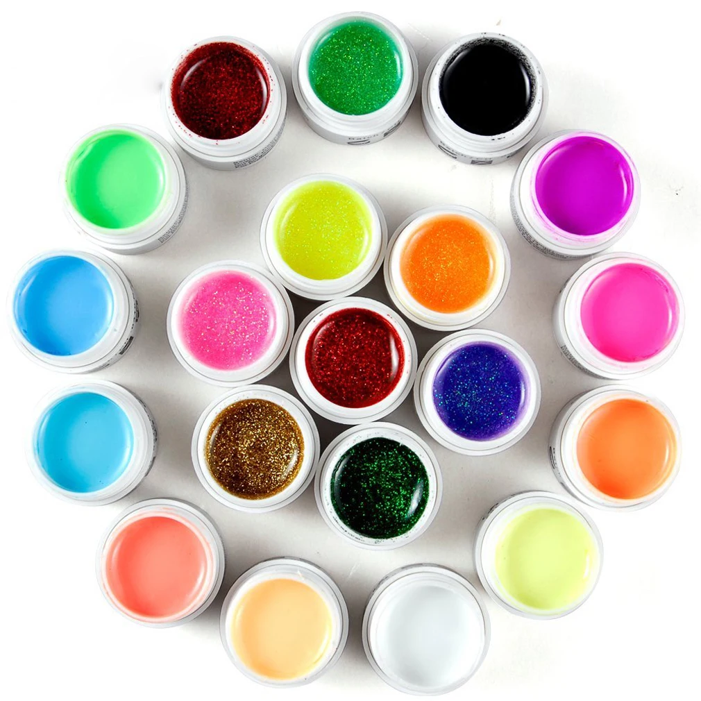 

20x UV Gels for fake nails tip manicure Pro 10 color glitter color Milkshake 10 + Glitter.