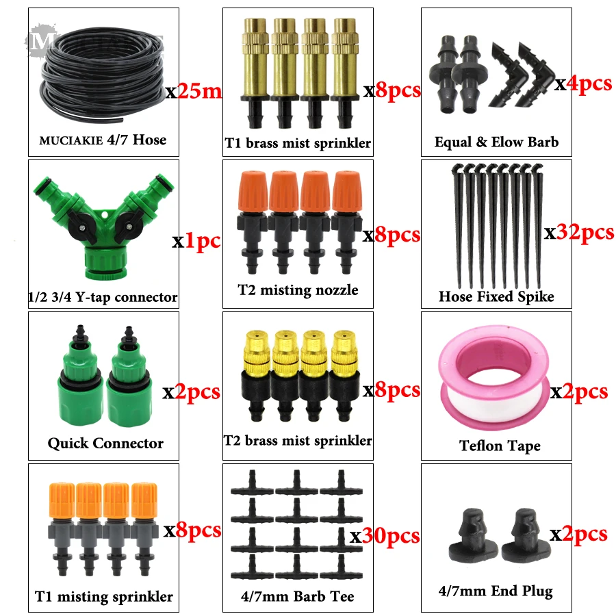MUCIAKIE 50 м 30 м Капельное Орошение Сад полив туман наборы с 4 типами запотевания Регулируемая Насадка спрей Барб тройник Разъемы