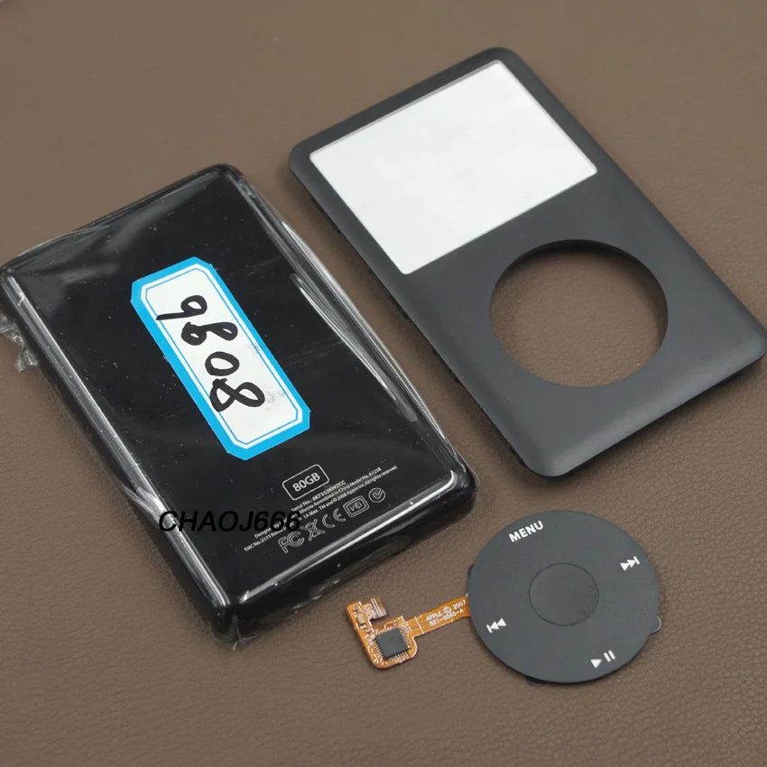 

Full Set Housing Kit Pure Black Front Faceplate Back Metal Case Cover Shell Clickwheel Button for iPod 6th Classic 80GB