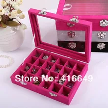 24 слотов древесины ювелирных изделий бархата Дисплей коробка, ювелирные изделия Дисплей Кольца Организатор Показать Дело держатель Box