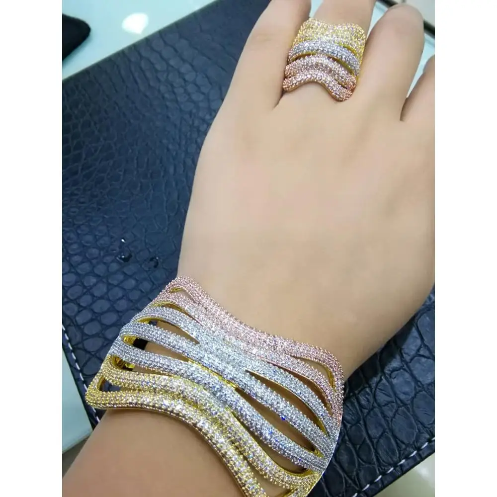 

GODKI Luxury Trendy Fashion Flower Leaf Geometry Cubic Zirconia Wedding Bracelet For Women Bangle Ring Set High Jewelry Sets