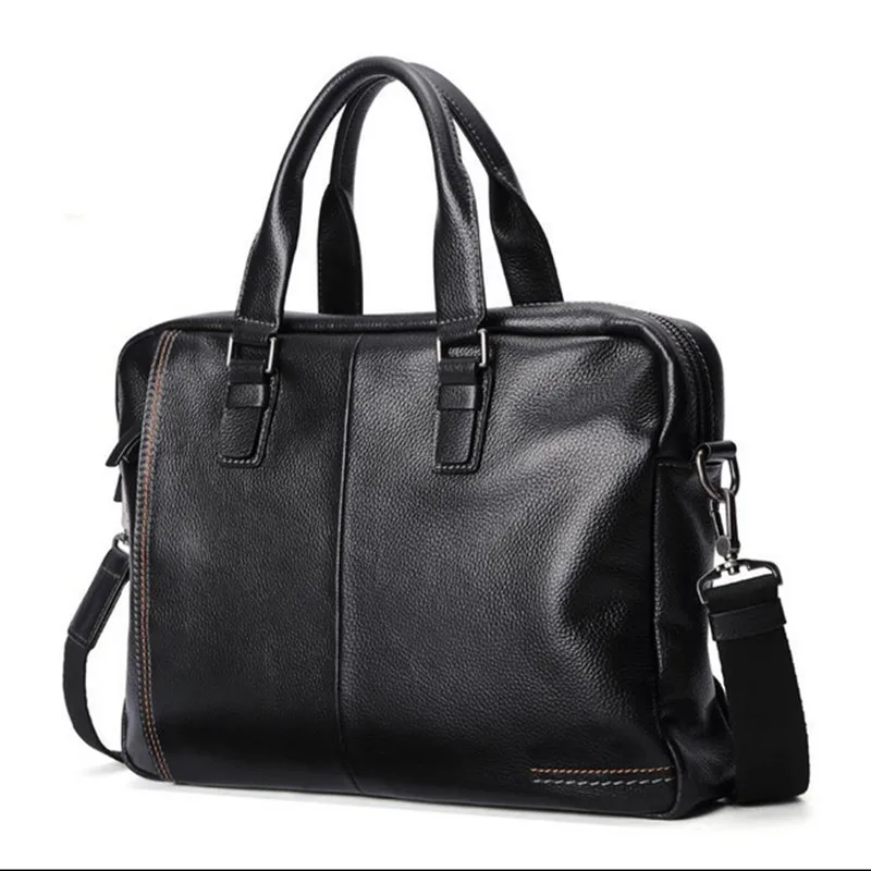2019 New Natural Cowskin 100% Genuine Leather Men's Briefcase Fashion Large Capacity Business bag Black Male Shoulder Laptop Bag