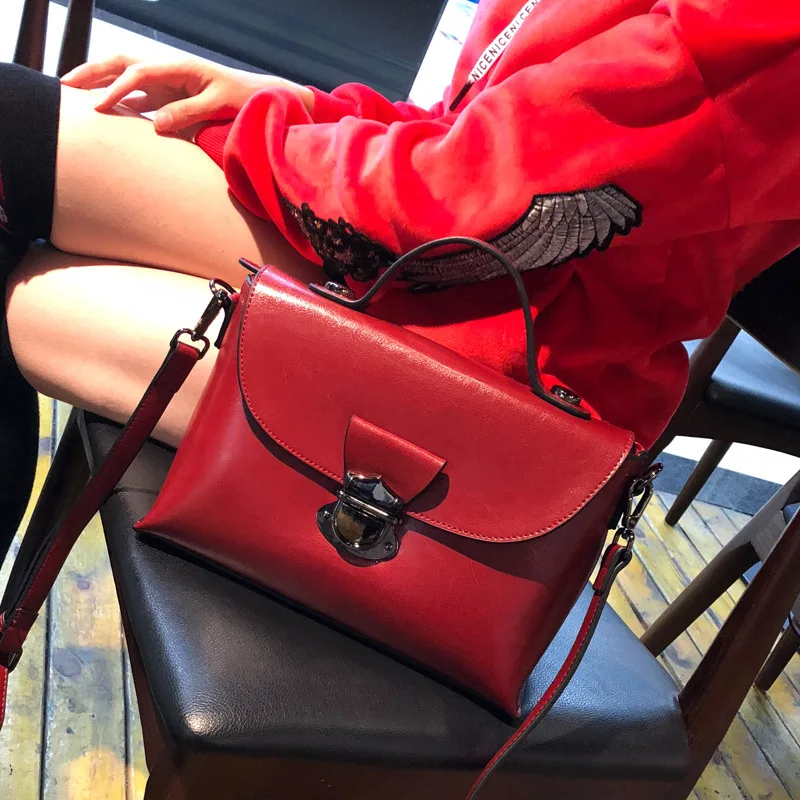 

LKX Factory Genuine Leather Fashion Handbag New Small Square Bag Ladies Retro Shoulder Messenger Bag Mobile Phone Packet