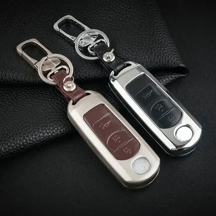 

Zinc alloy+Leather Car Remote Key Case Cover For Mazda 2 3 6 Axela Atenza CX-5 CX5 CX-7 CX-9 2015 2016 2017 Smart 2/3 Buttons