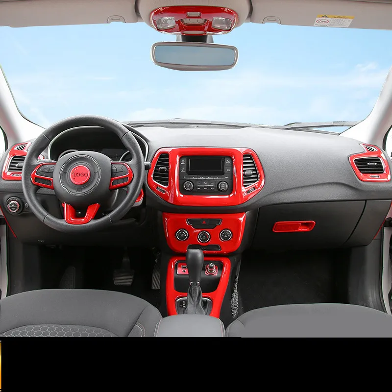 

Red Navigation Cup Air Outlet Gear Reading Light Headlight Switch Decorated Frame For Jeep Compass 2018 2017 AAA258A