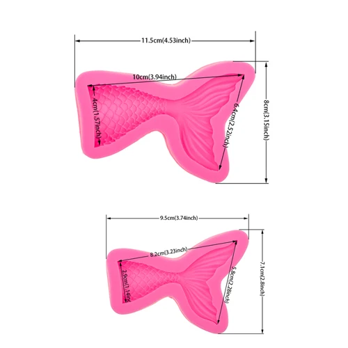 Силиконовая форма хвоста русалки 3D украшение торта, выпечки сахарное желе ремесло помадка Gumpaste Кондитерская глина конфеты формы мыла T0562 - Цвет: 2PSC big and  small