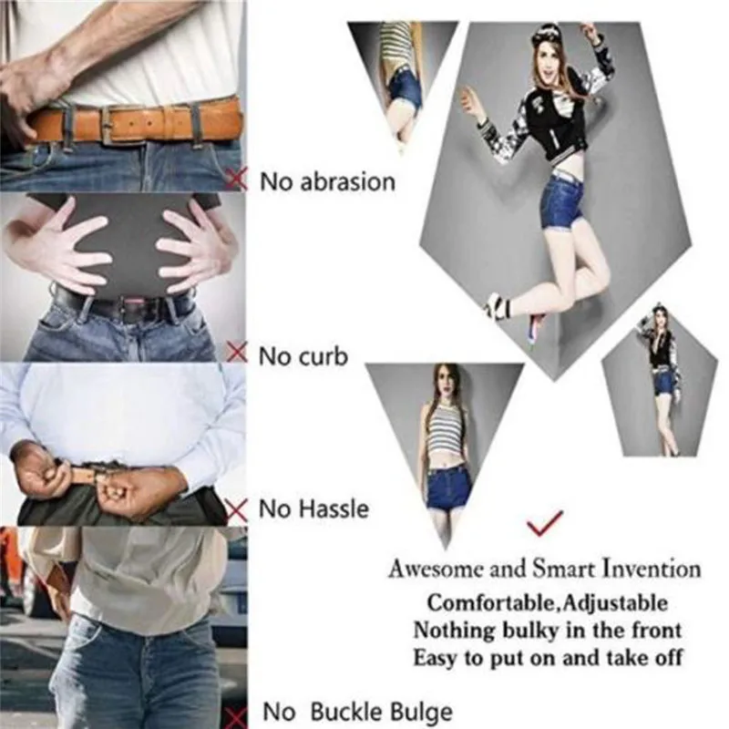 Invisible Lazy Buckle-Free Elastic Waist Belt Stretchy Women Men Jeans Pants Dress Waistband Adjustable No Hassle 40JA309