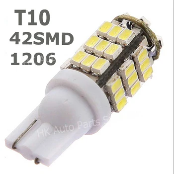 

HotSale 100pcs/lot Car Led t10 42 smd leds car led light bulbs W5W 194 1206/3020 42SMD 42led white color Side Interior Bulb