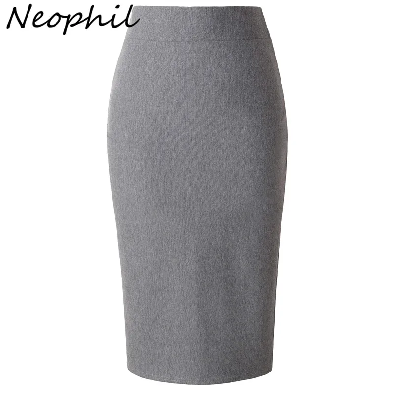 Neophil High Shinning Pu Leather Pencil Midi Skirts Black High Waist 2017 Elegant Office Ladies Work Party Sexy Slim Saias S1708 Skirts