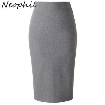 

Neophil 2020 Winter Knitted Pencil Midi Pencil Skirts Solid High Waist Slim Black Office Ladies Elegant Work Skirts Saia S0905