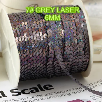 

100 Yards 6mm Laser Bright Sequins Trim, Sold per Packet of 1 Roll(100 Yards)- Grey Laser Hologram Sequins Ribbon
