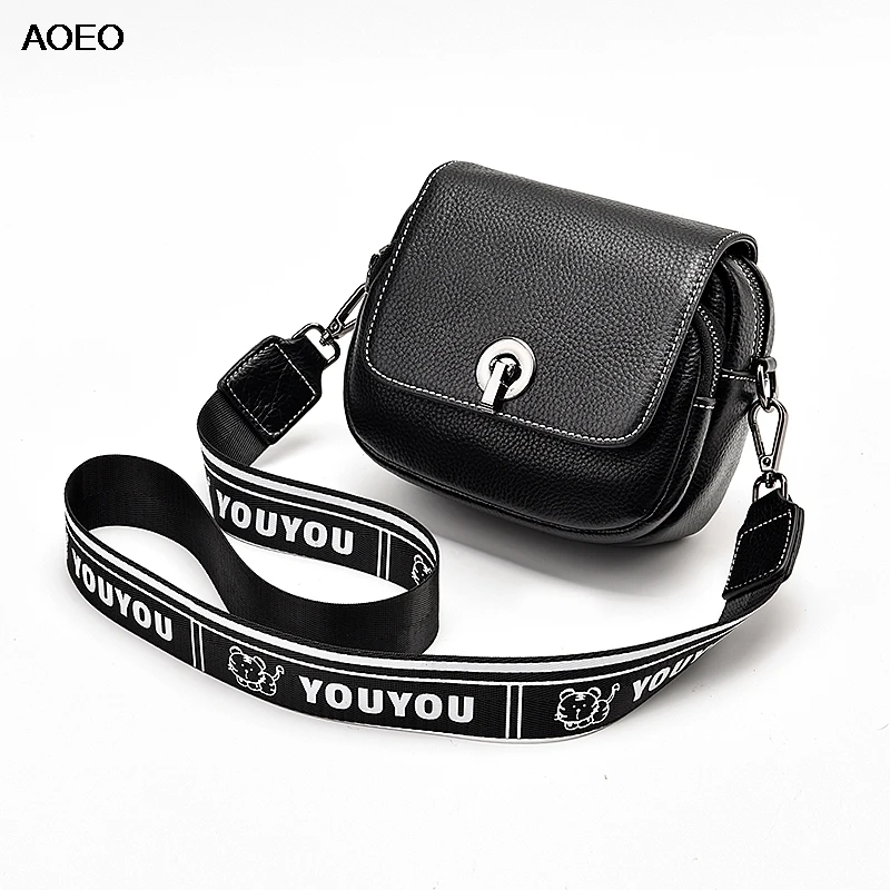 

AOEO Genuine Leather Small Bags For Women Crossbody Wide Strap Fashion Messenger Bag Female Purse Summer Ladies Shoulder Bag