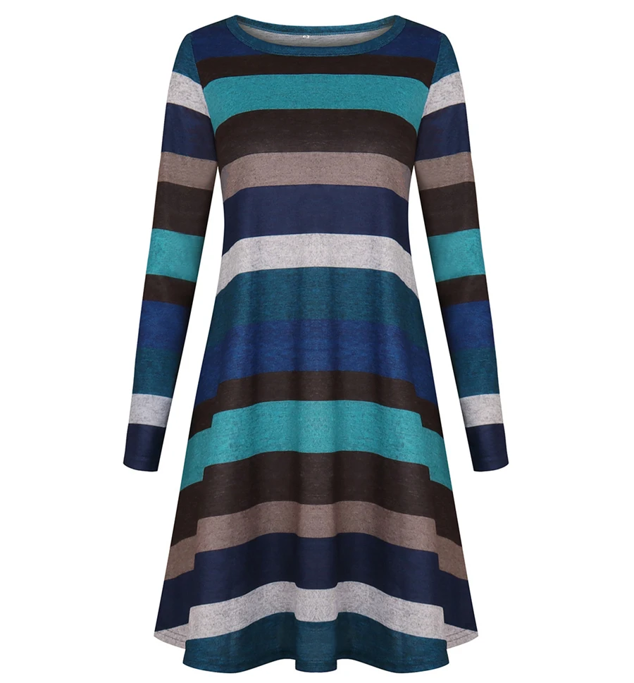 Gladiolus Autumn Winter Women Dress O-Neck Long Sleeve Striped Loose Casual Midi Dress Vestidos Verano 2018 Vestido Sundress (39)