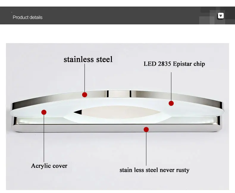 Современный светодиодный настенный светильник Wandlamp 58, 80, 90, 100, 120 см, бра из нержавеющей стали, настенный светильник для ванной, зеркало, передний светильник, лампа для ванной комнаты