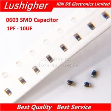 100 шт. 0603 с алюминиевой крышкой, 50В SMD толстая пленка Бескорпусные Многослойные Керамика конденсатор с алюминиевой крышкой, 0.5pF-22 мкФ 1pF 10NF 100NF 1 мкФ 2,2 мкФ 4,7 мкФ 10 мкФ 22 мкФ