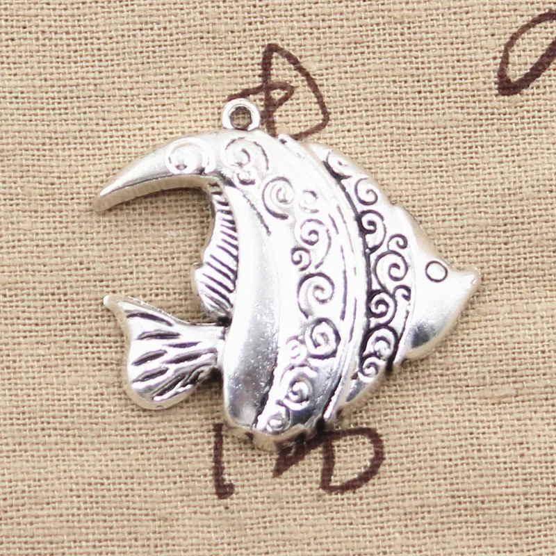 5pcs Charms Goldfish Tropical Fish 35x36mm Antique Silver Color Plated
