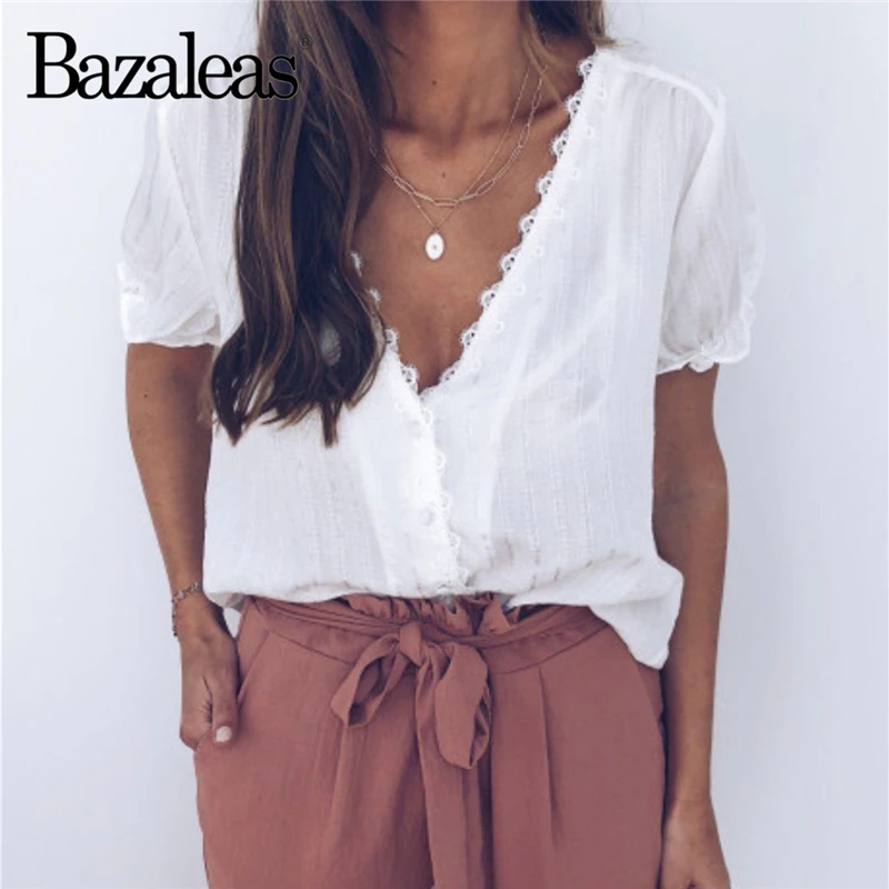 

Drop shipping Fashion Lace blusa feminina Vintage White Cotton V Neck blouse Patchwork womens tops and blouses
