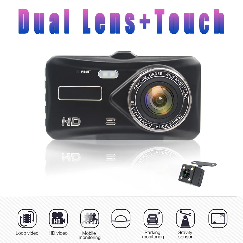 

4 inch Touch Screen Car Dvr G-sensor Digital Zoom Motion Detection HD Dual Lens Dash Camera Full 1080P Video Dash Cam