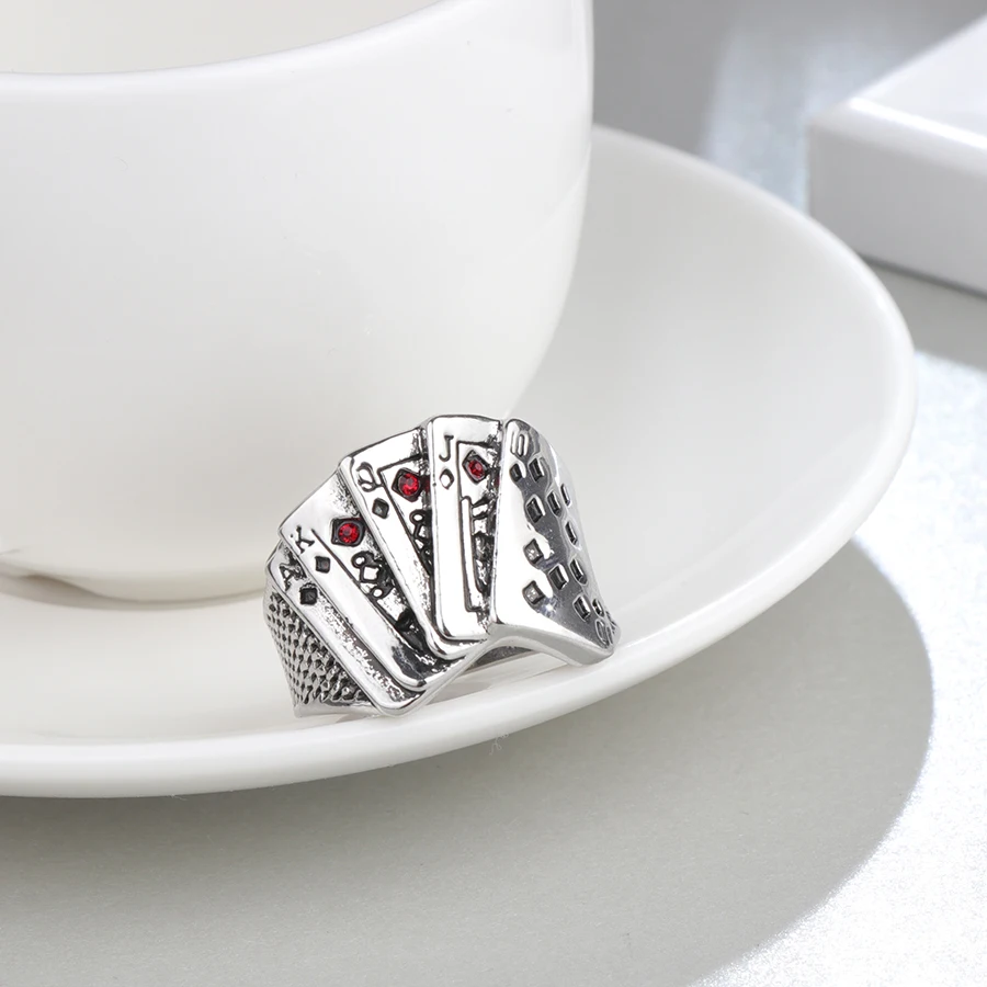 Кольцо Kinel Poker, однотонное серебряное кольцо в стиле рок, панк, кольца для мужчин и женщин, прямые сливные черные перстни, ювелирные изделия, размер 6-9
