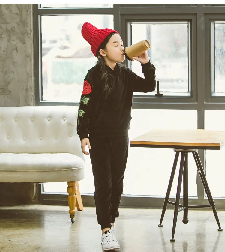 spring autumn winter hooded velour kids girl clothes coats pants sets sports little big girls clothing sets spring autumn 2017 black tops and pants  4 5 6 7 8 9 10 11 12 13 14  years old little big teenage girls set girl 2017 child girl set  (13)