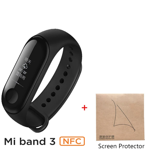 Xiaomi Mi Band 3 NFC Версия смарт-Браслет фитнес-трекер 0,7" большой сенсорный экран для сердечного ритма монитор смарт-браслет - Цвет: add protector