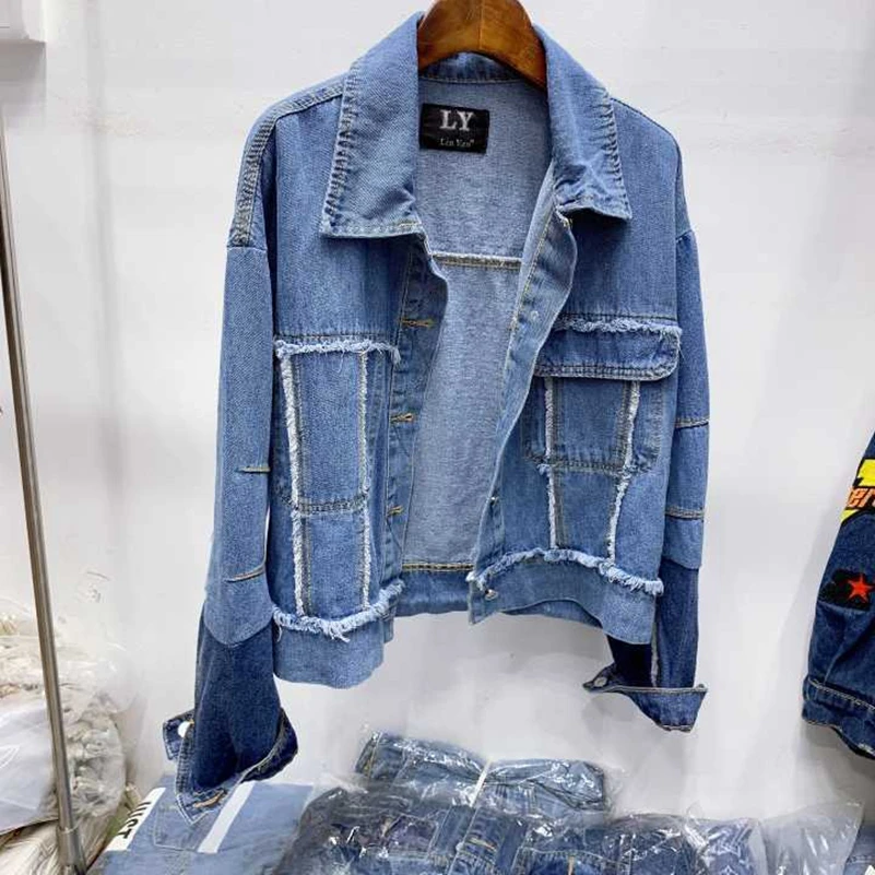Sexemara Veste Denim La Nouvelle Pu Burr Contraste Gratuite Couleur Ciel Splice Livraison Mode Lâche qwSzTxqr