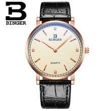 Top Brand Бингер Мужские Часы из Розового Золота Роскошные 2 руки Функция Часы Военные мужская Натуральная Кожа Кварцевые Наручные Часы