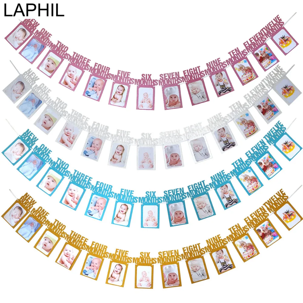 

LAPHIL 12 Month Photo Frame Banner Baby First Birthday Party Decorations Kids Boy Girl Monthly Banner My 1st Birthday Supplies