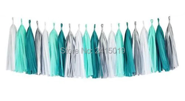 Mint Aqua Blue Silver Tassel Garland Banner Party Decoration Wedding Paper Decor-1
