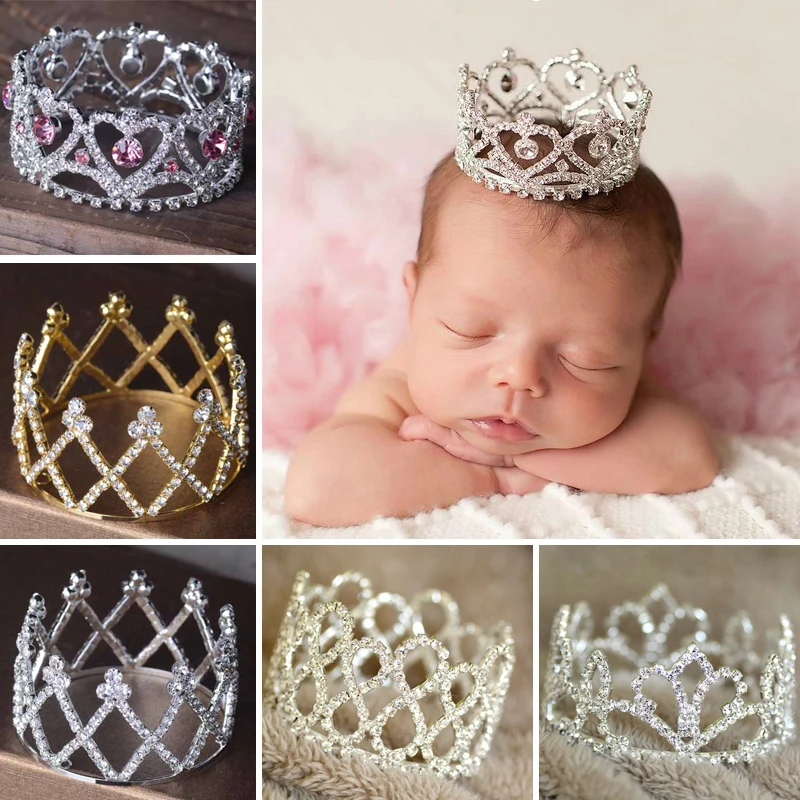 Newborn Baby Photography Prop Girl White Lace Gold Jeweled Little Princess Crown