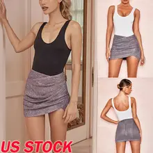 Летние Для женщин модная юбка однотонные Цвет блесток Повседневное Клубные вечерние посылка хип Серая юбка с подкладкой, Лидер продаж