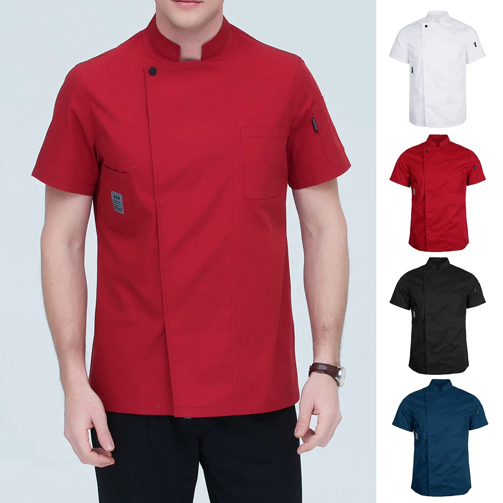 

Unisex Chef Coat Short Sleeve Double Chest Pocket Hotel Restaurant Uniform Cooker Waiter Kitchen Work Wear Uniforms Jackets